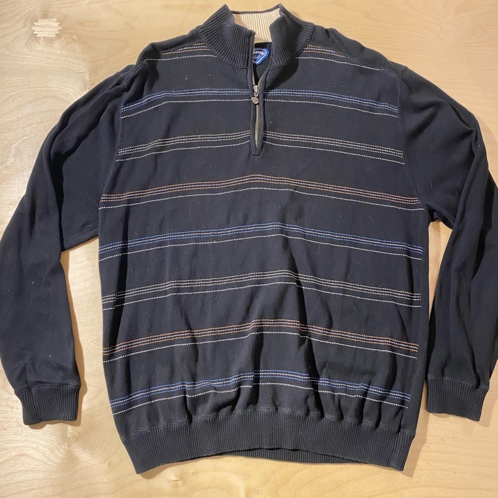 Callaway Golf Men's Black and Blue Striped Three Quarter Zip-Up Sweater XXL (NO)
